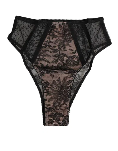 DOLCE & GABBANA BLACK FLORAL LACE SHEER MESH HIGH WAIST UNDERWEAR