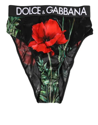 DOLCE & GABBANA BLACK FLORAL PRINT HIGH WAIST SHEER MESH UNDERWEAR