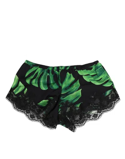 DOLCE & GABBANA BLACK GREEN TROPICAL PRINT LACE UNDERWEAR