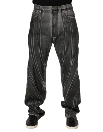 DOLCE & GABBANA BLACK GREY GRAPHIC PRINT DENIM PANTS JEANS