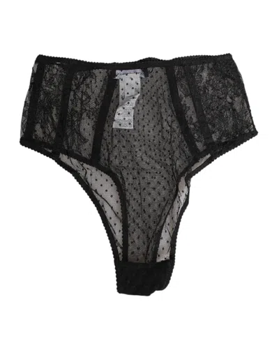 DOLCE & GABBANA BLACK LACE POLKA DOT MESH HIGH WAIST UNDERWEAR