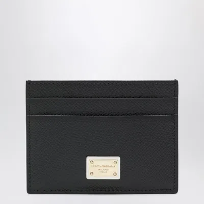 DOLCE & GABBANA BLACK LEATHER CARD HOLDER WITH LOGO PLAQUE