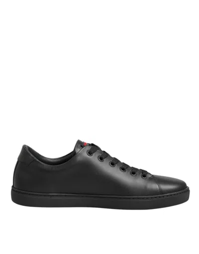 DOLCE & GABBANA BLACK LEATHER CRYSTAL HEART LOW TOP SNEAKERS  SHOES