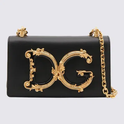 DOLCE & GABBANA BLACK LEATHER DG SHOULDER BAG