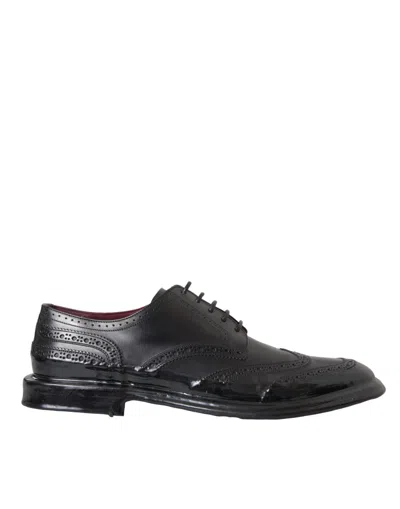 DOLCE & GABBANA BLACK LEATHER OXFORD WINGTIP FORMAL MEN SHOES