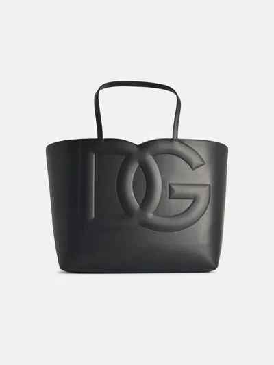 DOLCE & GABBANA BLACK LEATHER SHOPPING BAG