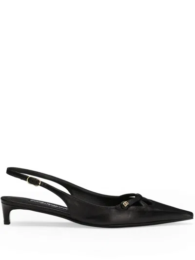 DOLCE & GABBANA WOMEN BLACK LEATHER SLINGBACK SANDALS, 7.5 LUXURY SANDALS & FLOATERS FOR WOMEN DARVEYS