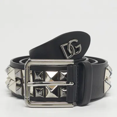 DOLCE & GABBANA BLACK LEATHER STUDDED DG BUCKLE BELT 105CM
