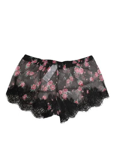 DOLCE & GABBANA BLACK PINK FLORAL LACE MESH LINGERI UNDERWEAR