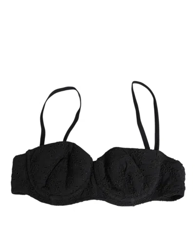 DOLCE & GABBANA BLACK POLYESTER EMBROIDERED UNDERWIRE BRA UNDERWEAR