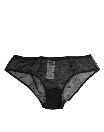 DOLCE & GABBANA BLACK SHEER MESH LACE POLKA DOT LOGO UNDERWEAR