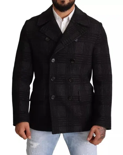 DOLCE & GABBANA BLACK TRENCH COAT CHECK WOOL JACKET