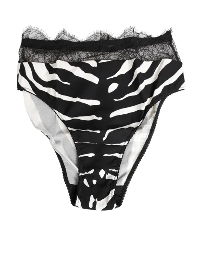 DOLCE & GABBANA BLACK WHITE ZEBRA PRINT LACE TRIM HIGH UNDERWEAR