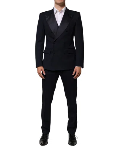 DOLCE & GABBANA BLACK WOOL 3 PIECE SLIM FIT FORMAL MEN SUIT