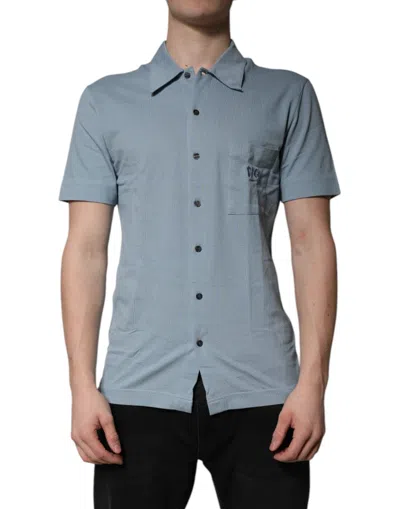DOLCE & GABBANA BLUE COTTON BUTTON DOWN CASUAL MEN POLO SHIRT