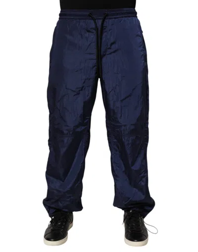 DOLCE & GABBANA BLUE NYLON STRAIGHT JOGGER SWEATPANTS PANTS