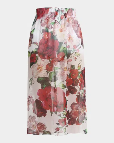 DOLCE & GABBANA BOUQUET ROSE CHIFFON SHEER MIDI SKIRT