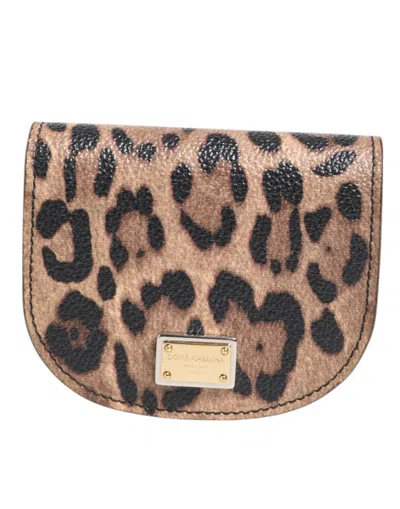 DOLCE & GABBANA BROWN LEOPARD PRINT CALF LEATHER SMALL COIN PURSE WALLET
