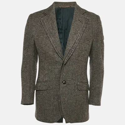 DOLCE & GABBANA BROWN PATTERNED WOOL SINGLE BREASTED BLAZER S