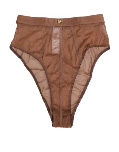 DOLCE & GABBANA BROWN SHEER MESH HIGH WAIST BRIEFS UNDERWEAR