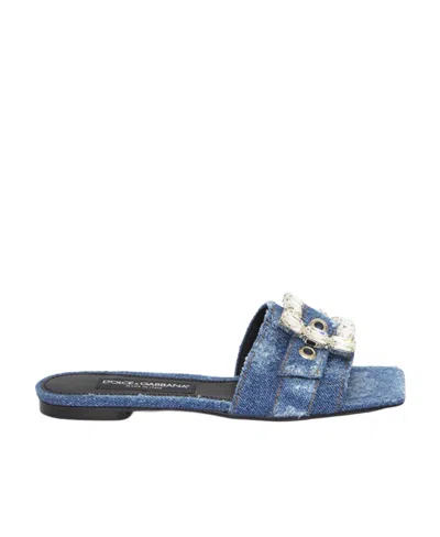 DOLCE & GABBANA DOLCE  GABBANA DISTRESSED EMBLISHED SLIP-ON SLIDES