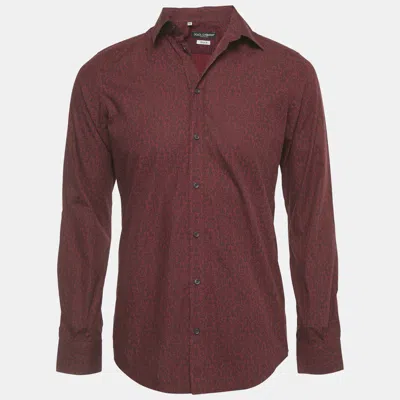 DOLCE & GABBANA BURGUNDY PRINTED COTTON GOLD SHIRT M