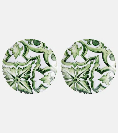 DOLCE & GABBANA CASA MAJOLICA SET OF 2 PORCELAIN DESSERT PLATES