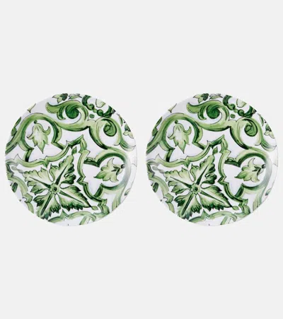 DOLCE & GABBANA CASA MAJOLICA SET OF 2 PORCELAIN DINNER PLATES