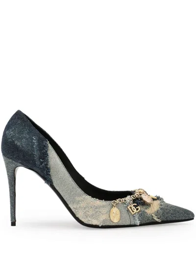 DOLCE & GABBANA DNA CHARM-EMBELLISHED DENIM PUMPS