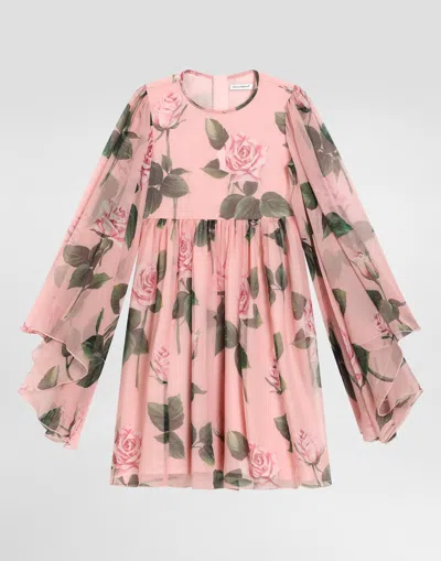DOLCE & GABBANA CHIFFON DRESS WITH ROSE PRINT