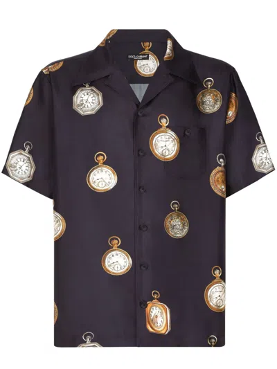 DOLCE & GABBANA CLOCK-MOTIF SILK SHIRT