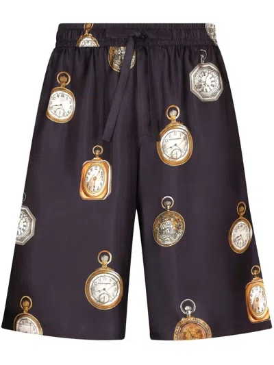 DOLCE & GABBANA CLOCK-PRINT SILK SHORTS
