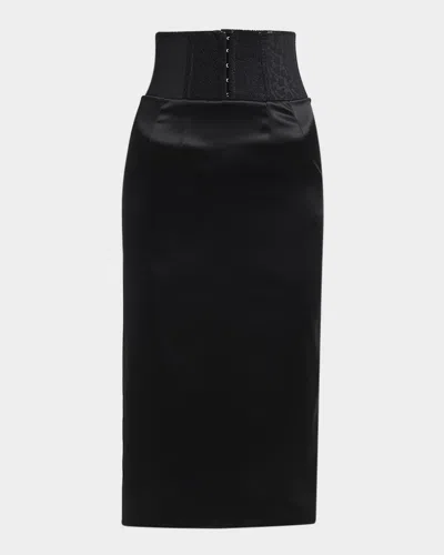 DOLCE & GABBANA CORSET-WAIST STRETCH SATIN MIDI SKIRT