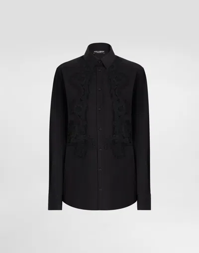 DOLCE & GABBANA COTTON POPLIN SHIRT WITH LACE INLAY
