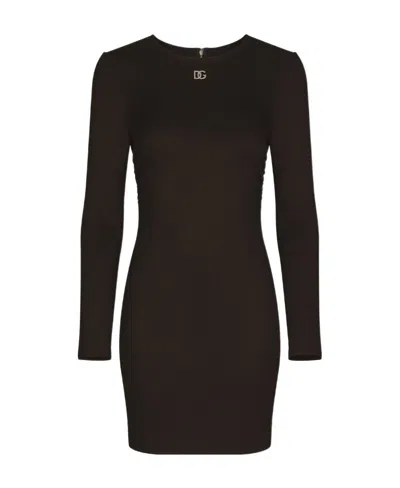 DOLCE & GABBANA DOLCE  GABBANA LOGO-PLAQUE LONG-SLEEVED CREWNECK MINI DRESS