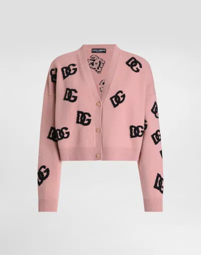 DOLCE & GABBANA CROPPED WOOL CARDIGAN WITH DG LOGO INLAY