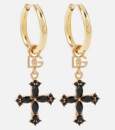 DOLCE & GABBANA DG CROSS EMBELLISHED HOOP EARRINGS