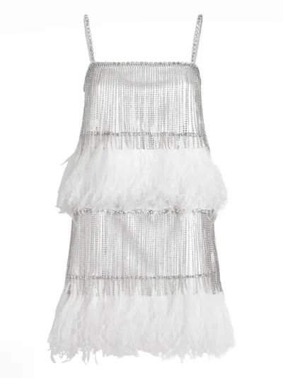 DOLCE & GABBANA CRYSTAL-FRINGE FEATHER MINI DRESS