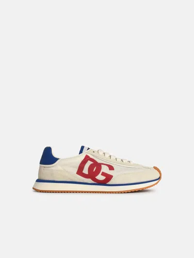 DOLCE & GABBANA 'CUSHION' WHITE LEATHER BLEND SNEAKERS