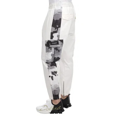 DOLCE & GABBANA DOLCE & GABBANA DDG LOGO CAMOUFLAGE COTTON POCKET TROUSERS PANTS WHITE GRAY