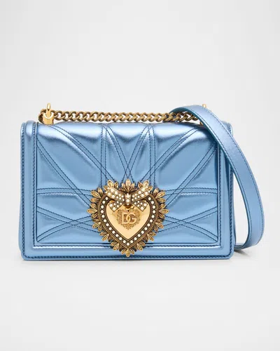DOLCE & GABBANA DEVOTION MEDIUM QUILTED METALLIC CHAIN SHOULDER BAG