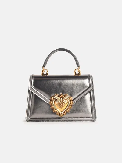 DOLCE & GABBANA 'DEVOTION' SILVER LEATHER BAG
