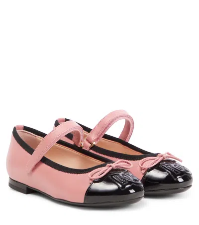DOLCE & GABBANA DG BOW-DETAIL LEATHER MARY JANE FLATS