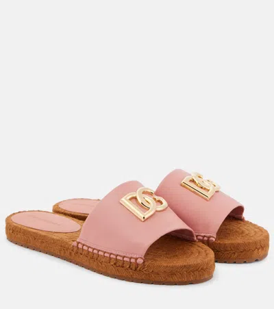 DOLCE & GABBANA DG LEATHER ESPADRILLE SLIDES