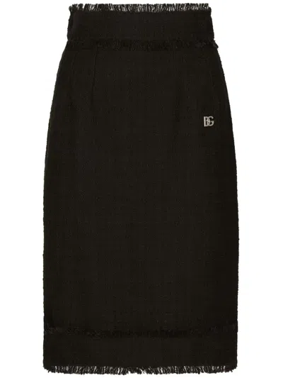 DOLCE & GABBANA DG-PLAQUE TWEED MIDI SKIRT