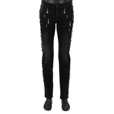 DOLCE & GABBANA DOLCE & GABBANA DG SILVER METAL LOGO PEARL PENDANT JEANS PANTS SLIM BLACK