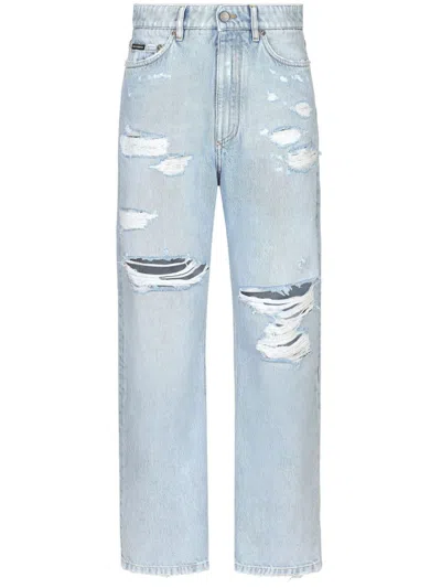 DOLCE & GABBANA DISTRESSED FINISH STRAIGHT-LEGGED JEANS