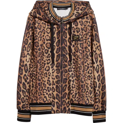 DOLCE & GABBANA DOLCE&GABBANA INTERLOCK LEOPARD PRINT ZIP HOODIE