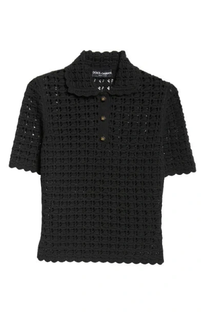 DOLCE & GABBANA DOLCE&GABBANA LACE STITCH VIRGIN WOOL POLO SWEATER