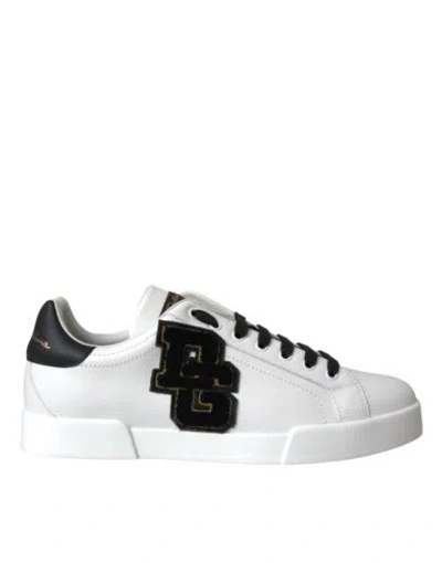 DOLCE & GABBANA DOLCE&GABBANA MEN WHITE SNEAKERS 100% LEATHER LOW TOP FLAT CASUAL TRAINER SHOES